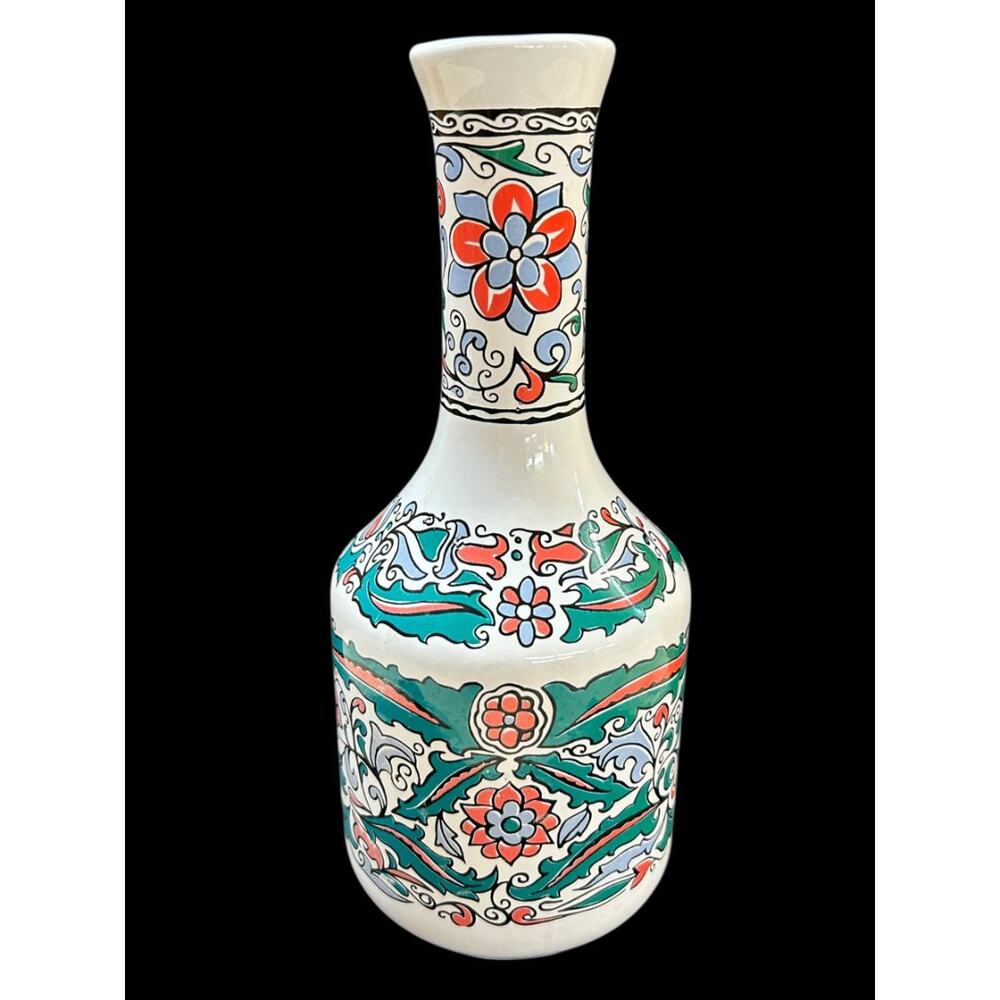 Metaxa Vase Made in Greece 10.5"h Liquor Decanter Green Orange Floral